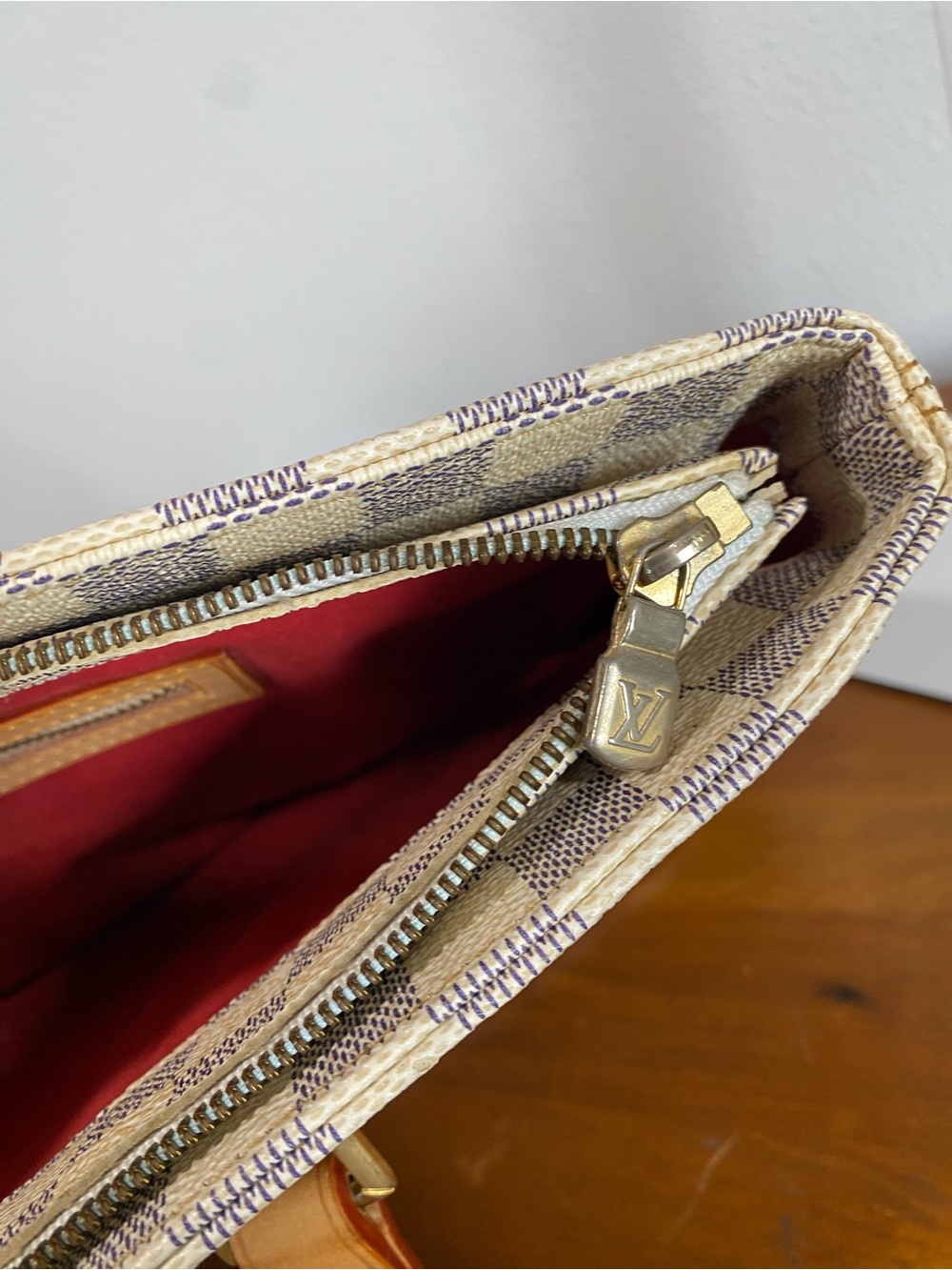 Beige Check Canvas Tote with Tan Leather Straps - Picture 16 of 16